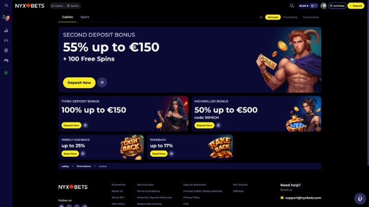 Nyxbets Promoties en Bonussen