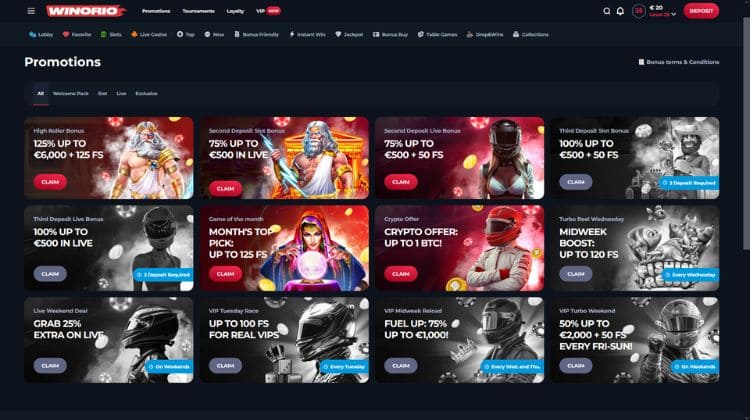 Winorio Promoties en Bonussen